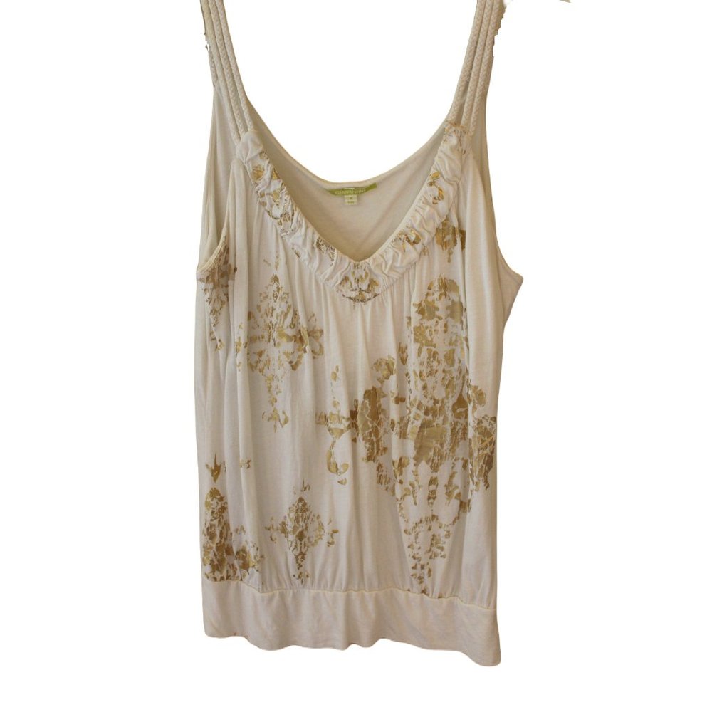 Gianni Bini Womens White Tank w/ Gold Foiling